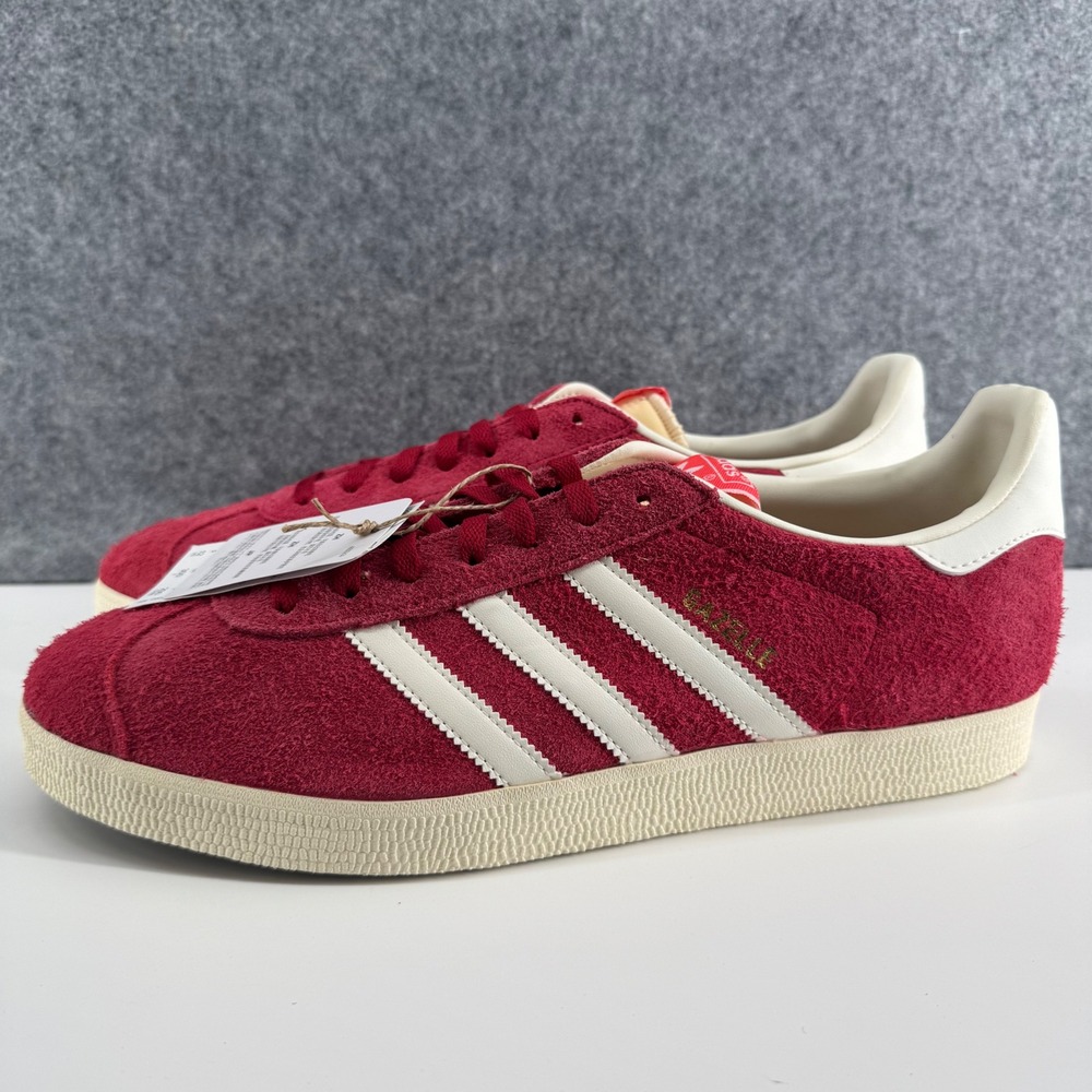 Adidas Gazelle Sneakers Mens 12 Burgundy White IF9652 Hairy Suede Low Top
